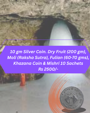 Amarnath Ji Online Prasad with 10gm Silver Coin, Dry Fruits, Raksha Sutra, Fulian, Khazana Coin & Mishri - Retail Maharaj