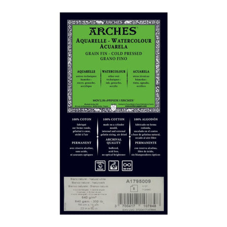 Arches Aquarelle 640gsm Cold Press Watercolour Sheets Professional Cotton Paper Pack - Retail Maharaj
