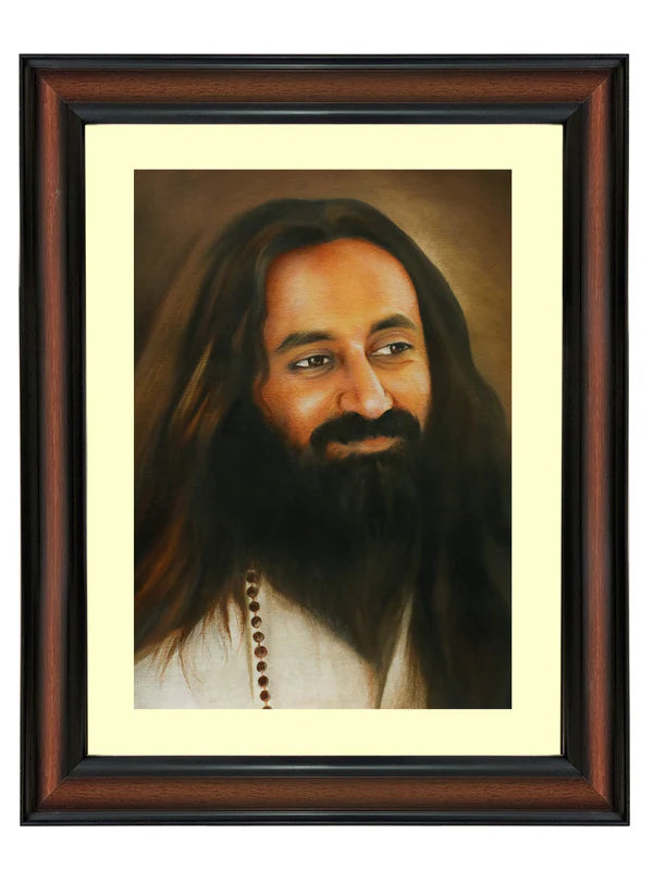 Oil Painting Print of Gurudev – 14.5 x 18.5 Inches with Black Frame