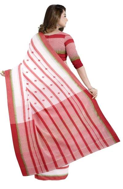 Tangail Mercerized Cotton Saree – White & Red - Retail Maharaj