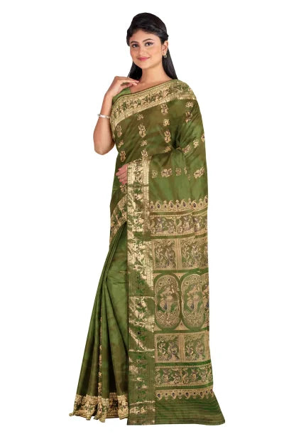 Baluchari Silk Saree – Green - Retail Maharaj