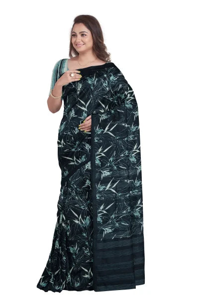 Calcutta Retro – Handwoven Printed Silk Saree – Navy - Retail Maharaj