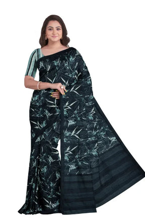 Calcutta Retro – Handwoven Printed Silk Saree – Navy - Retail Maharaj