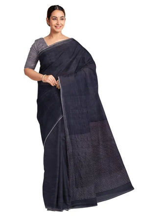 Handwoven Tangail Silk Saree – Oxford Blue - Retail Maharaj