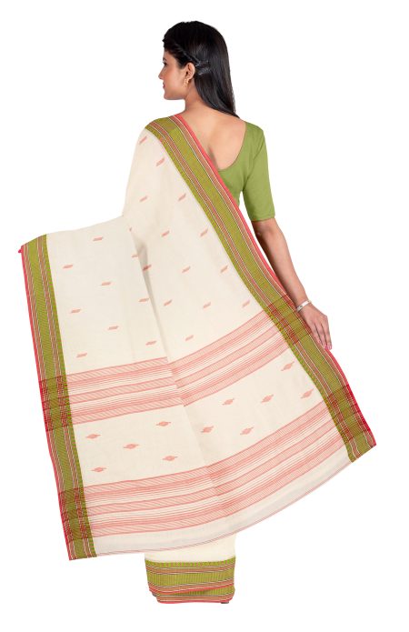 Tangail Cotton Saree – Off-White - Retail Maharaj
