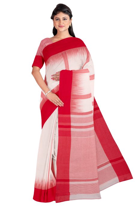 Tangail Cotton Saree – White and Red - Retail Maharaj