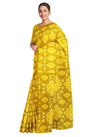 Handwoven Printed Silk Saree – Mustard - Retail Maharaj