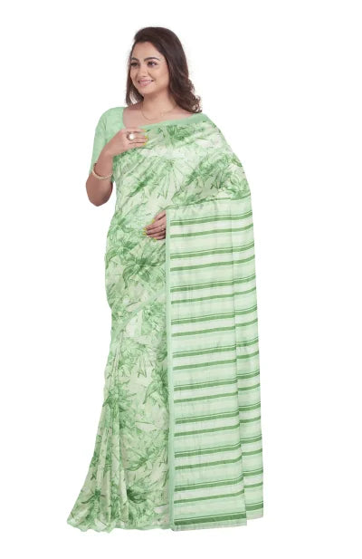 Calcutta Retro – Handwoven Printed Silk Saree – Mint - Retail Maharaj