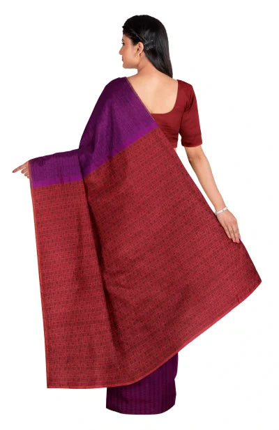 Tangail Zari Silk Saree – Violet and Red - Retail Maharaj
