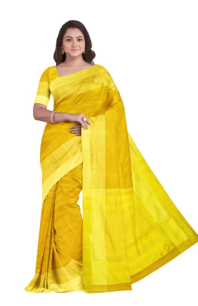 Handwoven Tangail Silk Saree – Lemon Yellow - Retail Maharaj