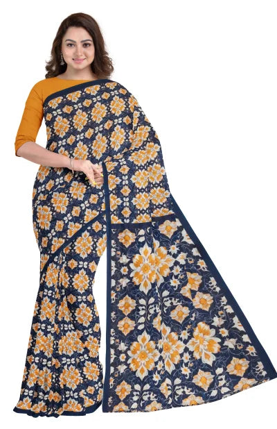 Printed Silk Saree – Navy - Retail Maharaj