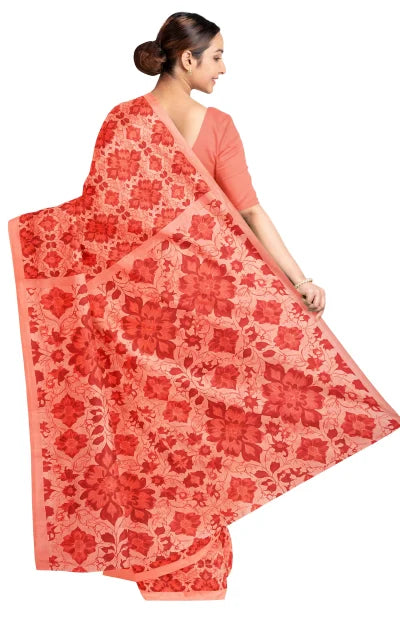 Handwoven Printed Silk Saree – Peach - Retail Maharaj