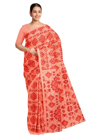 Handwoven Printed Silk Saree – Peach - Retail Maharaj