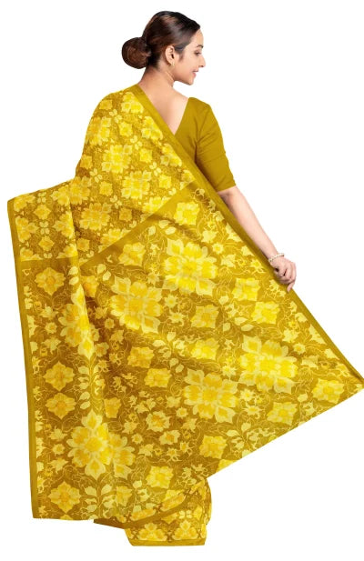 Handwoven Printed Silk Saree – Mustard - Retail Maharaj