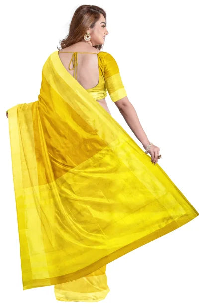 Handwoven Tangail Silk Saree – Lemon Yellow - Retail Maharaj