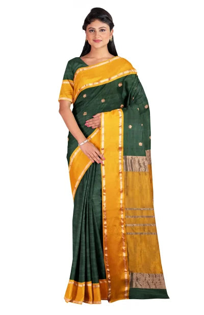 Handwoven Tangail Silk Saree – Hunter Green