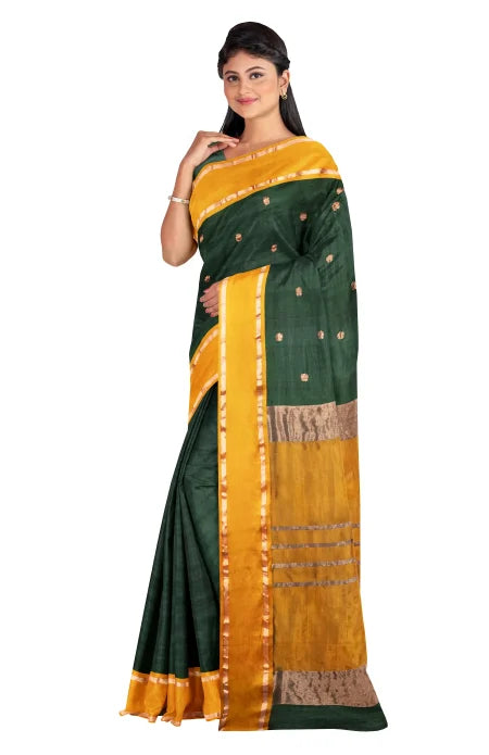 Handwoven Tangail Silk Saree – Hunter Green