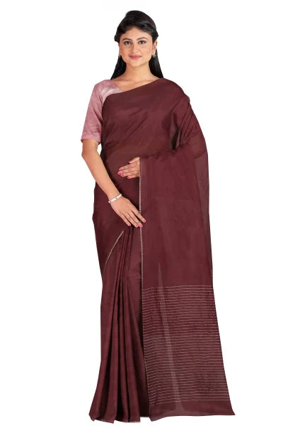 Handwoven Tangail Silk Saree – Wine - Retail Maharaj