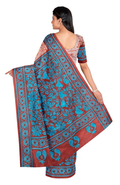 Handcrafted Kantha Silk Saree – Multi Colour - Retail Maharaj