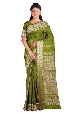Baluchari Silk Saree with Zari Mina Work – Green - Retail Maharaj