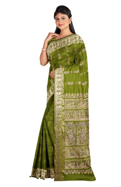 Baluchari Silk Saree with Zari Mina Work – Green - Retail Maharaj