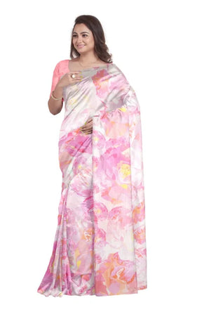 Handwoven Printed Cotton Saree – Pink & White - Retail Maharaj