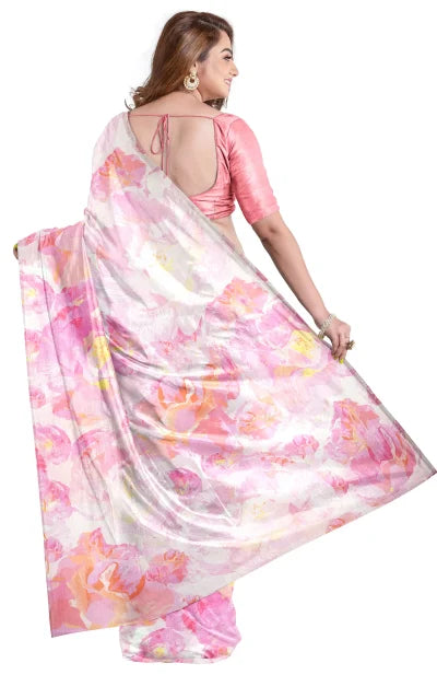 Handwoven Printed Cotton Saree – Pink & White - Retail Maharaj