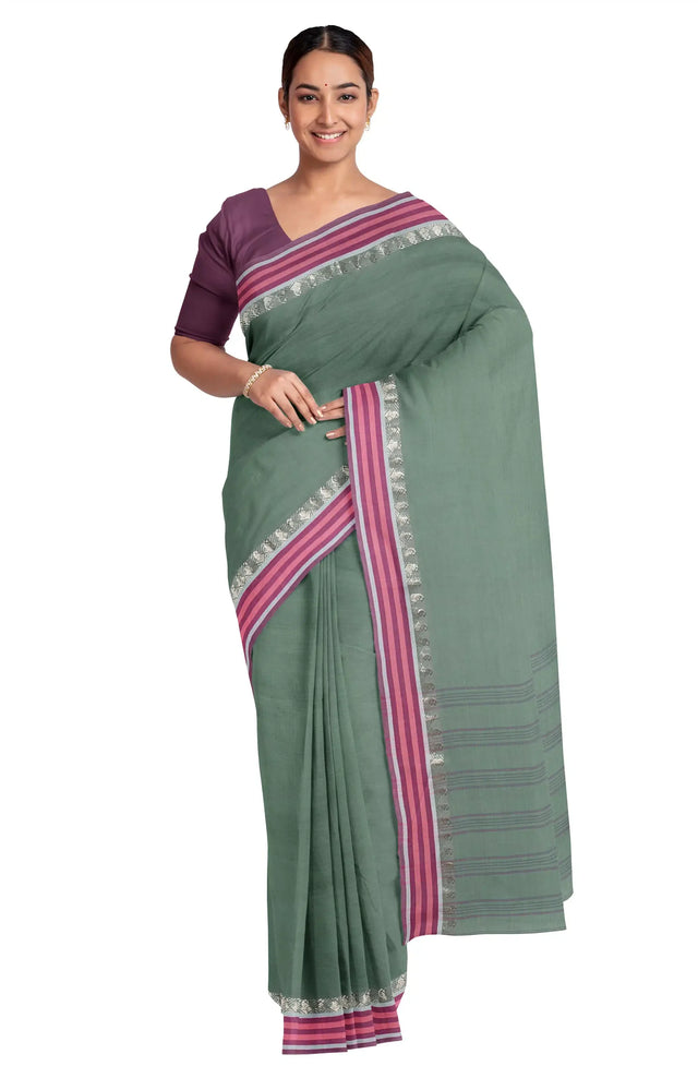 Santipuri Cotton Saree – Teal - Retail Maharaj
