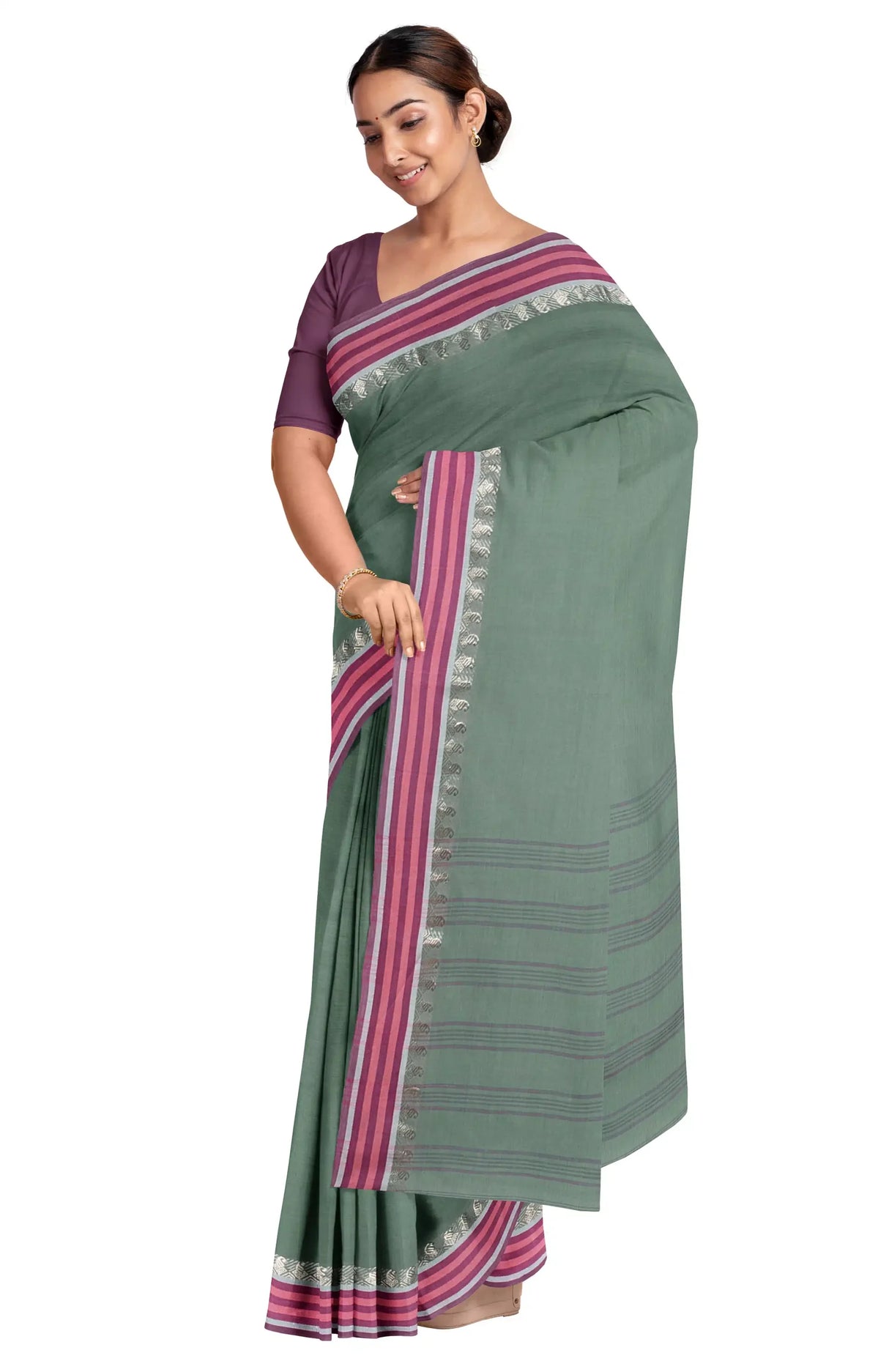 Santipuri Cotton Saree – Teal - Retail Maharaj