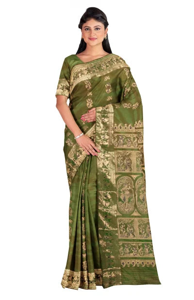 Baluchari Silk Saree – Green - Retail Maharaj