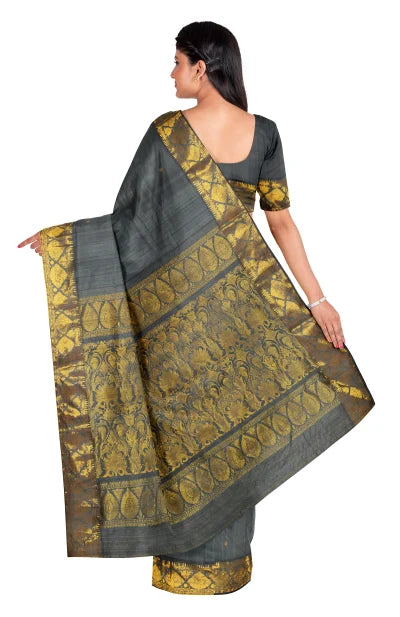 Baluchari Silk Saree – Grey - Retail Maharaj