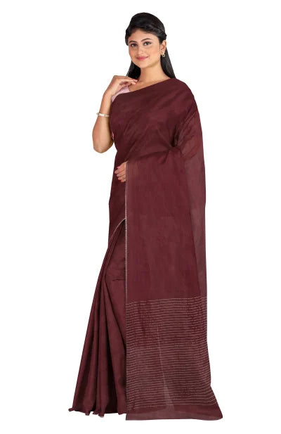 Handwoven Tangail Silk Saree – Wine - Retail Maharaj