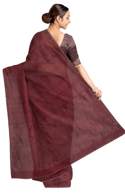 Handwoven Tangail Silk Saree – Maroon - Retail Maharaj