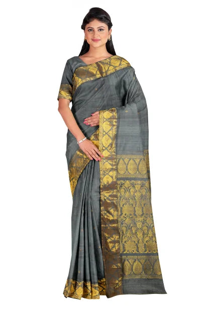 Baluchari Silk Saree – Grey - Retail Maharaj