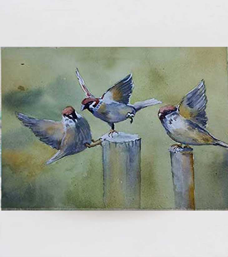 Chirp Circle – Watercolor Birdscape by Ranjan Kurmi - Retail Maharaj