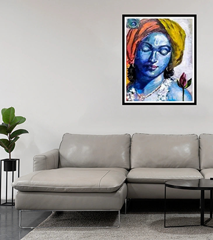 Krishna Tranquil – Mixed Media Painting by Rakhi Mukherjee