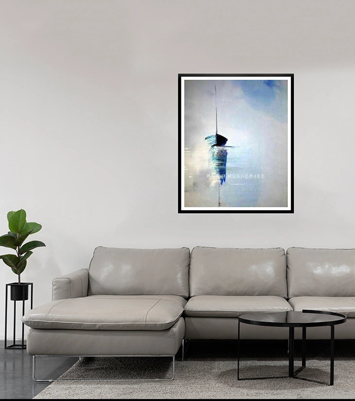 Solitary Drift – Hand-painted Acrylic Boat Canvas