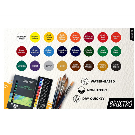 BRUSTRO Artist Acrylic Color 24 Colours 12ML Set - Retail Maharaj
