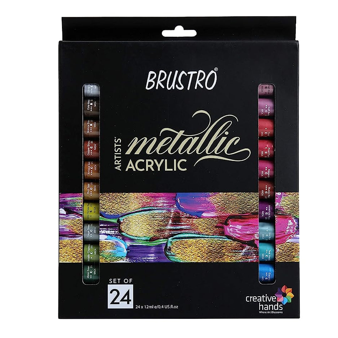 Brustro Artists Metallic Acrylic Colour Set Premium 24 Shades 12ml Tubes