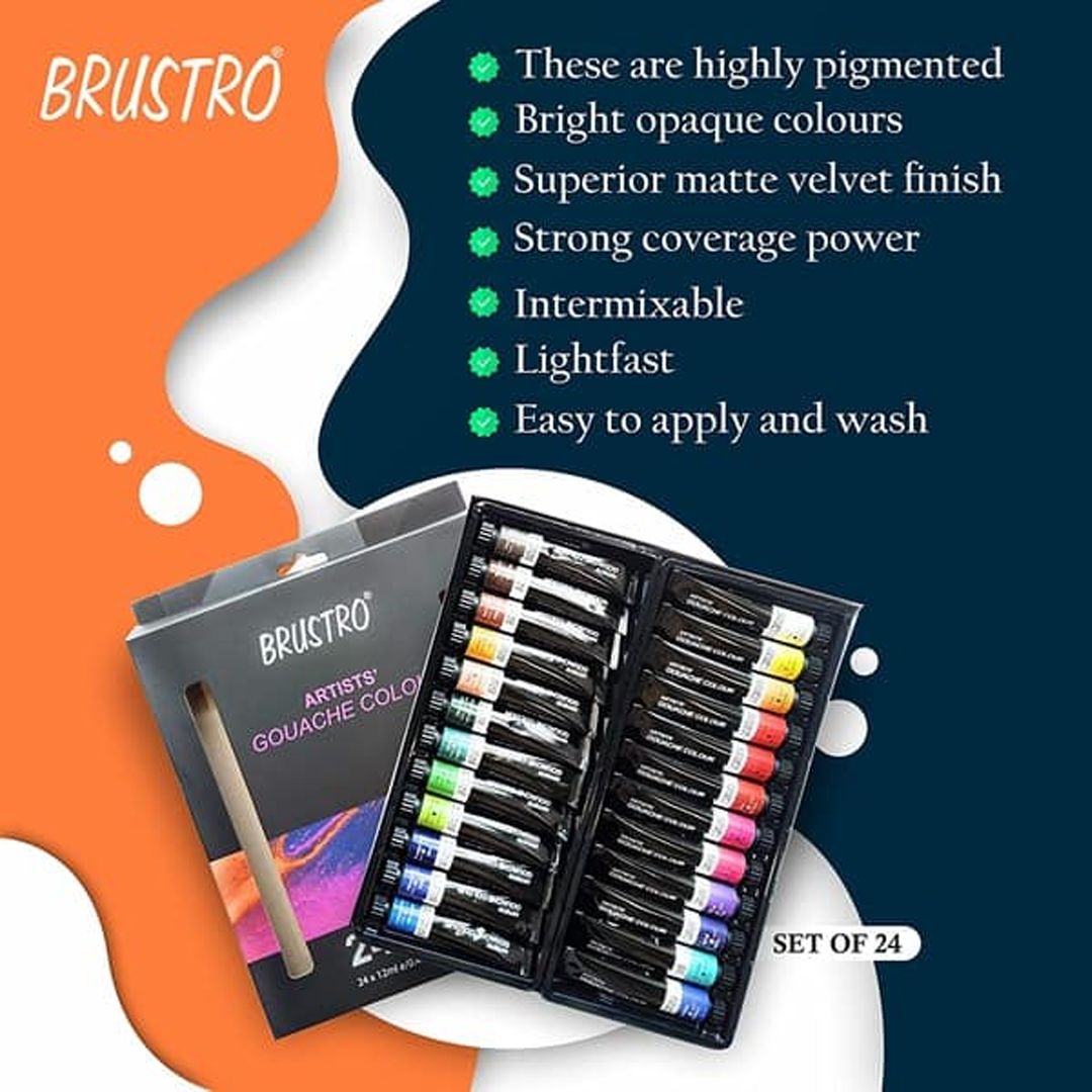 Brustro Artists Gouache Colour Set of 12 & 24