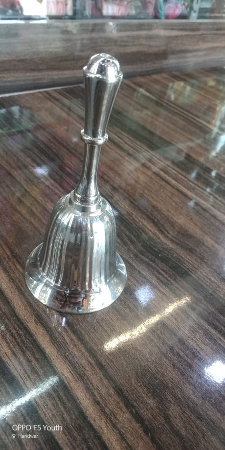 Retail Mahharaj Silver Coated Brass Puja Bell for Sacred Rituals - Retail Maharaj