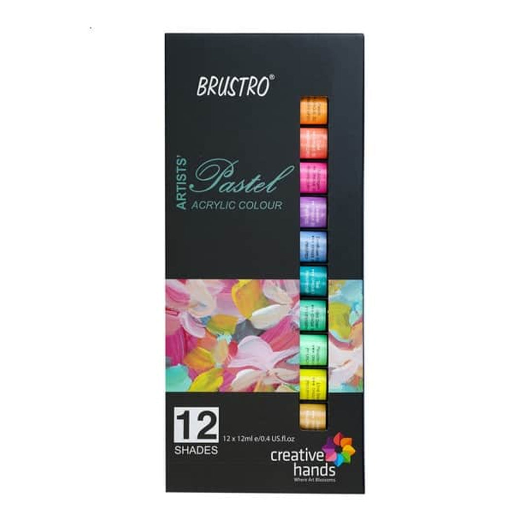 Brustro Artists Acrylic Pastel Colour Set Soft Bodied 12 Shades 12ml Tubes