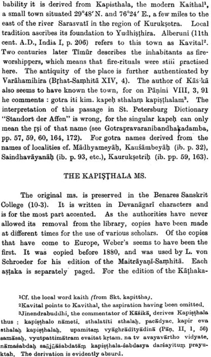 Kapisthala-Katha-Samhita (A Text of the Black Yajurveda)