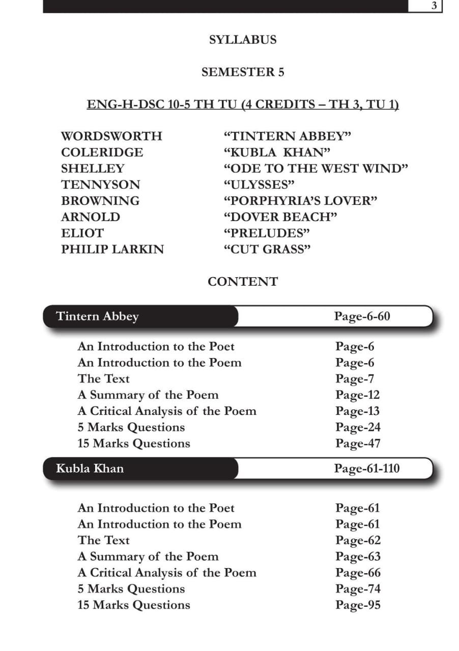 A One Diamond Guide on English Poetry From Romantic to Modern Poetry- II (ENG-H-DSC 10) for Calcutta University SEM-V : NEP Aligned B.A. Major/Minor Syllabus