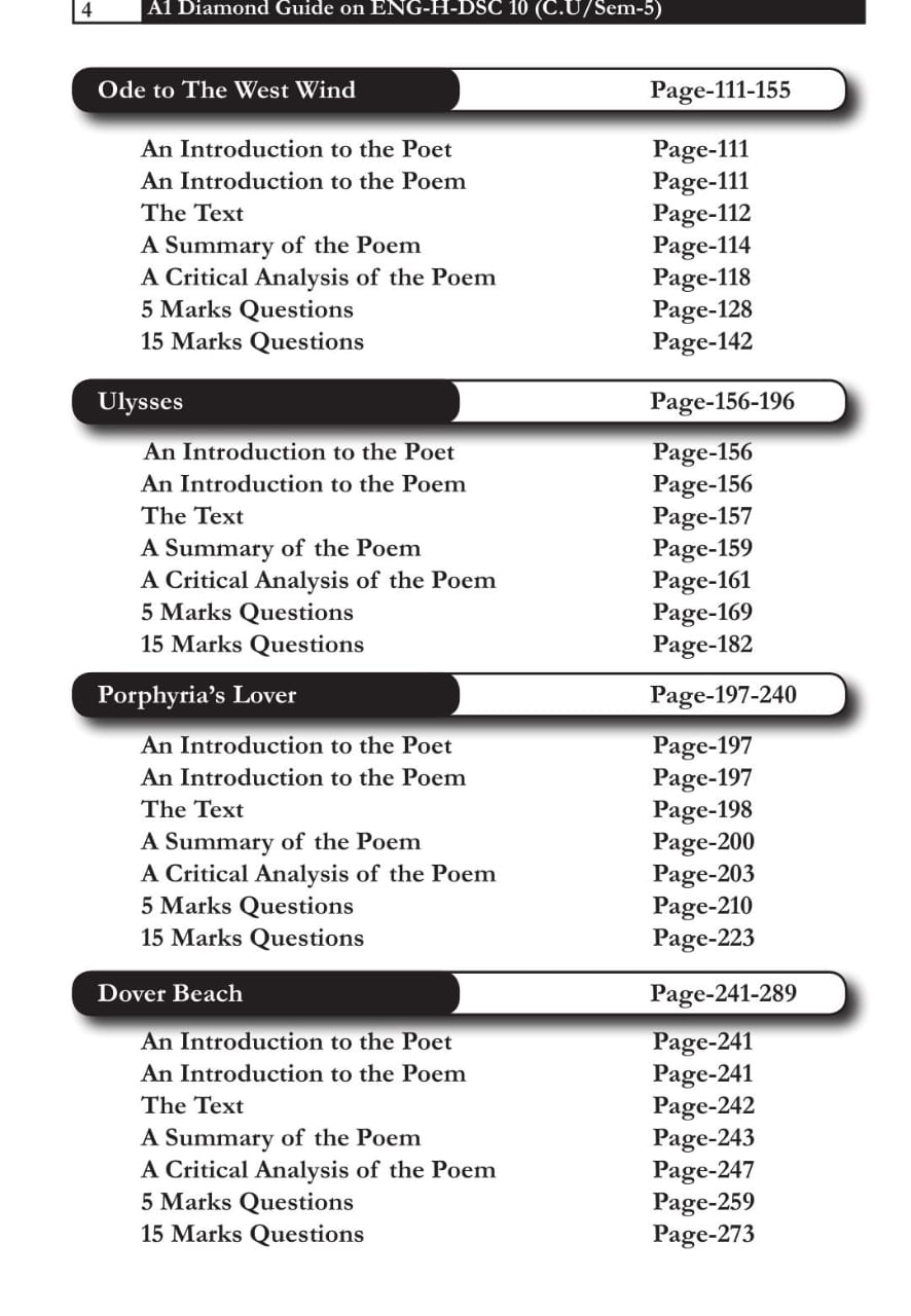 A One Diamond Guide on English Poetry From Romantic to Modern Poetry- II (ENG-H-DSC 10) for Calcutta University SEM-V : NEP Aligned B.A. Major/Minor Syllabus