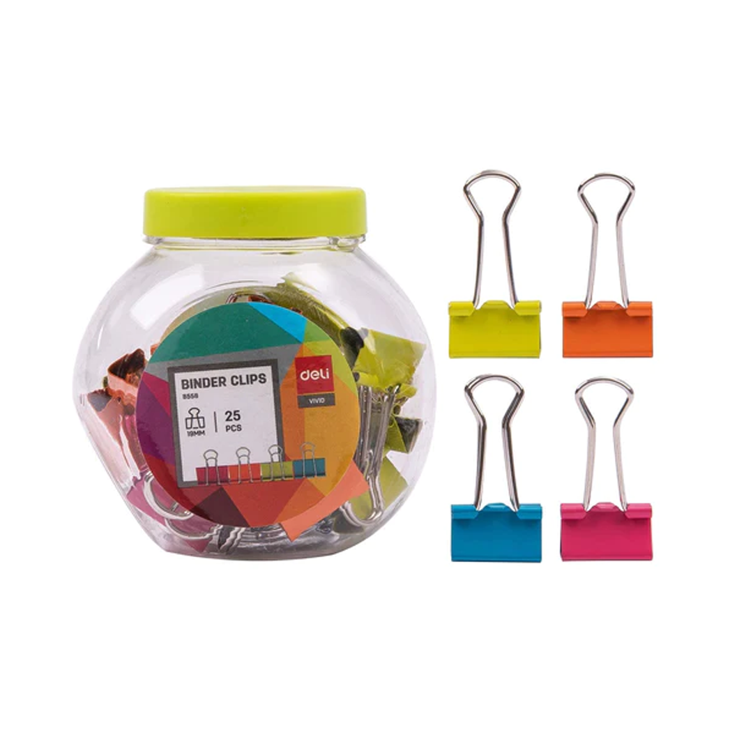 Deli Multicolor Binder Clips 15mm and 19mm Assorted Office Clips - Retail Maharaj