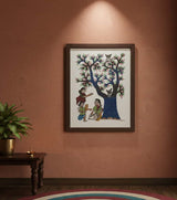 Authentic Gond Painting – Tribal Figures Under Tree of Life Handmade Folk Art (11 × 15 Inch)