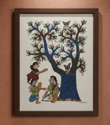 Authentic Gond Painting – Tribal Figures Under Tree of Life Handmade Folk Art (11 × 15 Inch)