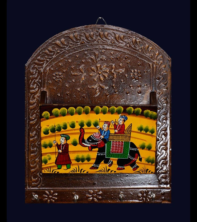 Royal Procession Wooden Magazine Holder – Hand-Painted Rajasthani Art - Retail Maharaj