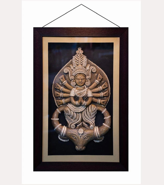 Divine Maa Durga Wall Art – Handcrafted Jute-Wood Eco Sculpture in Mahishasura Mardini Form - Retail Maharaj
